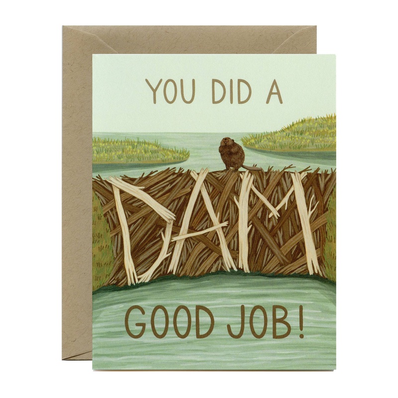 Dam Good Job Beaver Building Dam Congratulations Card