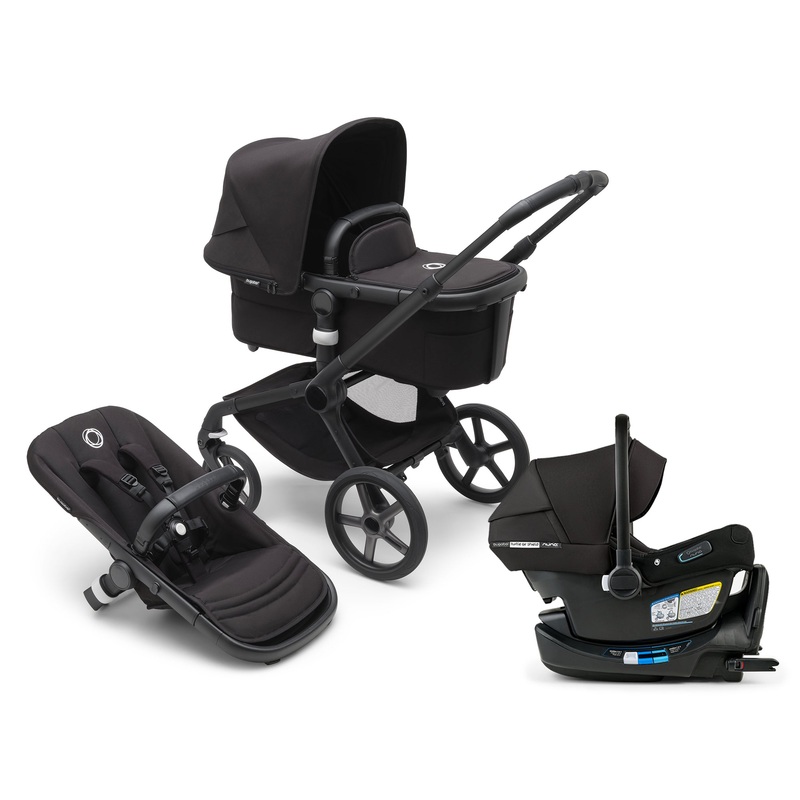 Bugaboo Fox 5 Renew Bassinet and Seat Stroller + Turtle Air Shield By Nuna Car Seat Travel System Heritage Black