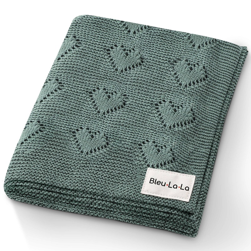 Heart Receiving Swaddle Baby Blanket Sage