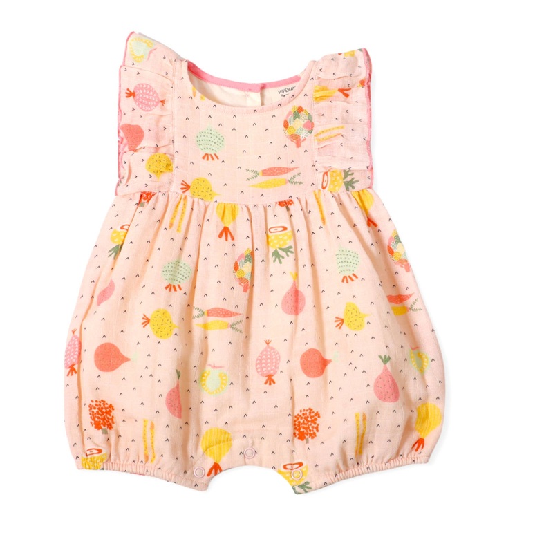 Veggie Ruffle & Flutter Baby Short Romper (Organic Muslin) 0-3M Blush