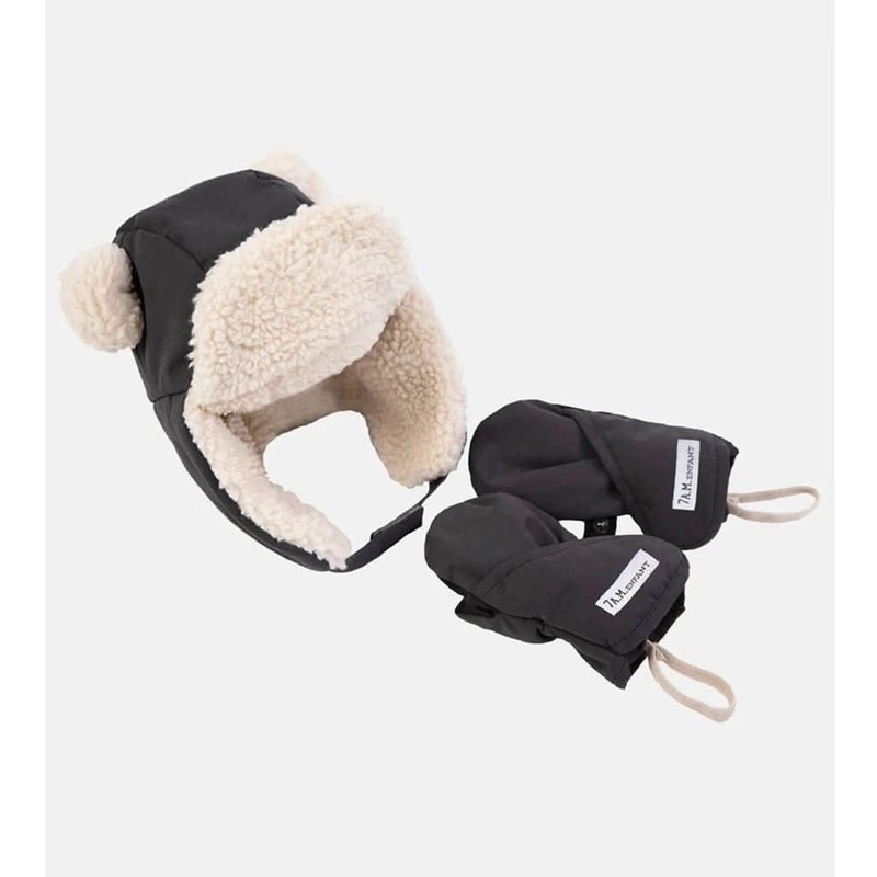 7 A.M. Enfant The Cub Mitten & Hat Set, Benji, Smokey Grey 12 -18 Months