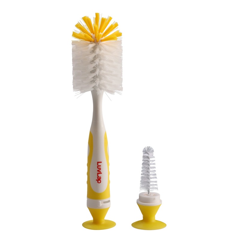 2 – in -1 Bristle baby feeding bottle cleaning brush, Yellow
