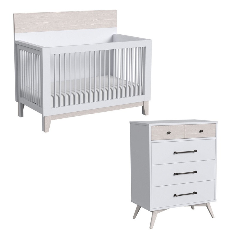 Westwood Rowan 2 Piece Nursery Set in Ash Linen – Convertible Crib & 4 drawer chest