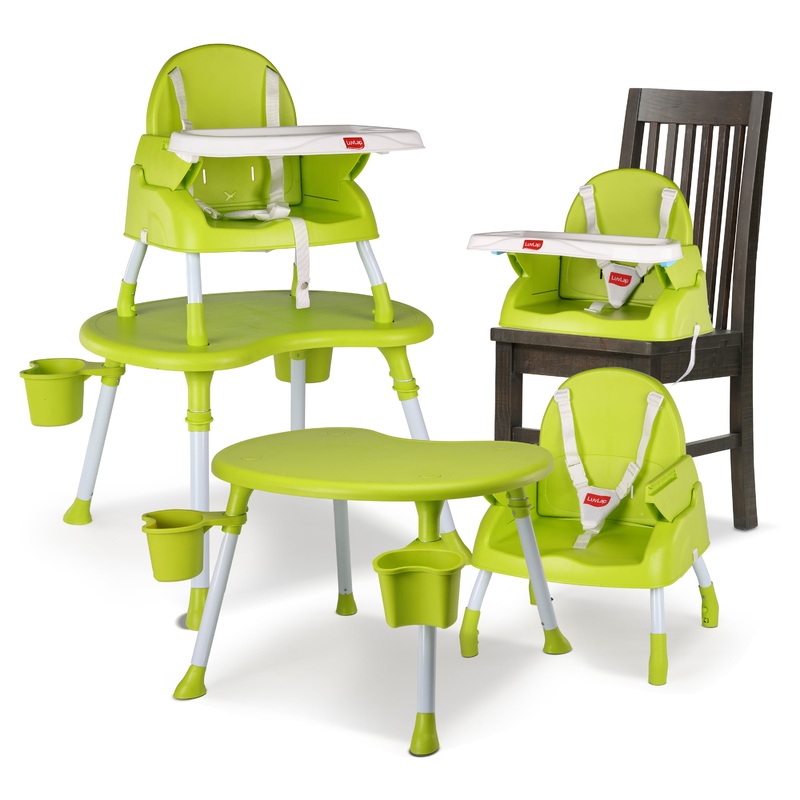 4 in 1 Convertible Baby High Chair with 3 point Safety belts, High Chair, Low Chair, Booster Chair and Table for baby, Removable & washable food tray 6 months+ (Green)