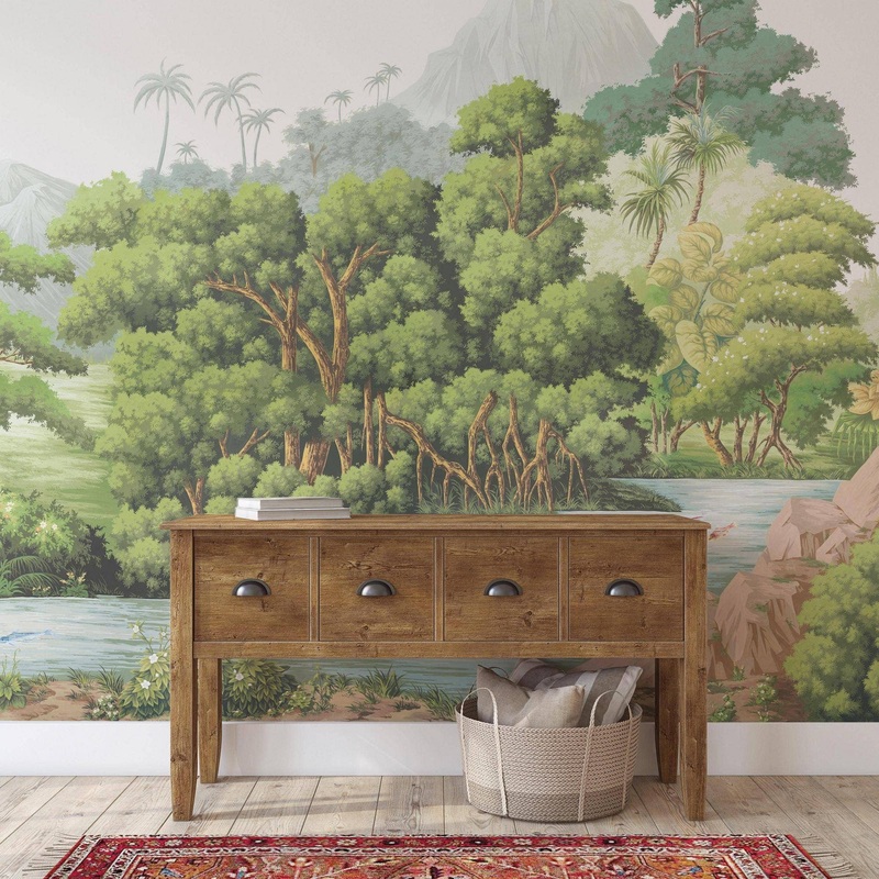Utopia Peel and Stick Wallpaper Mural, 108″ x 156″ Jungle Bloom