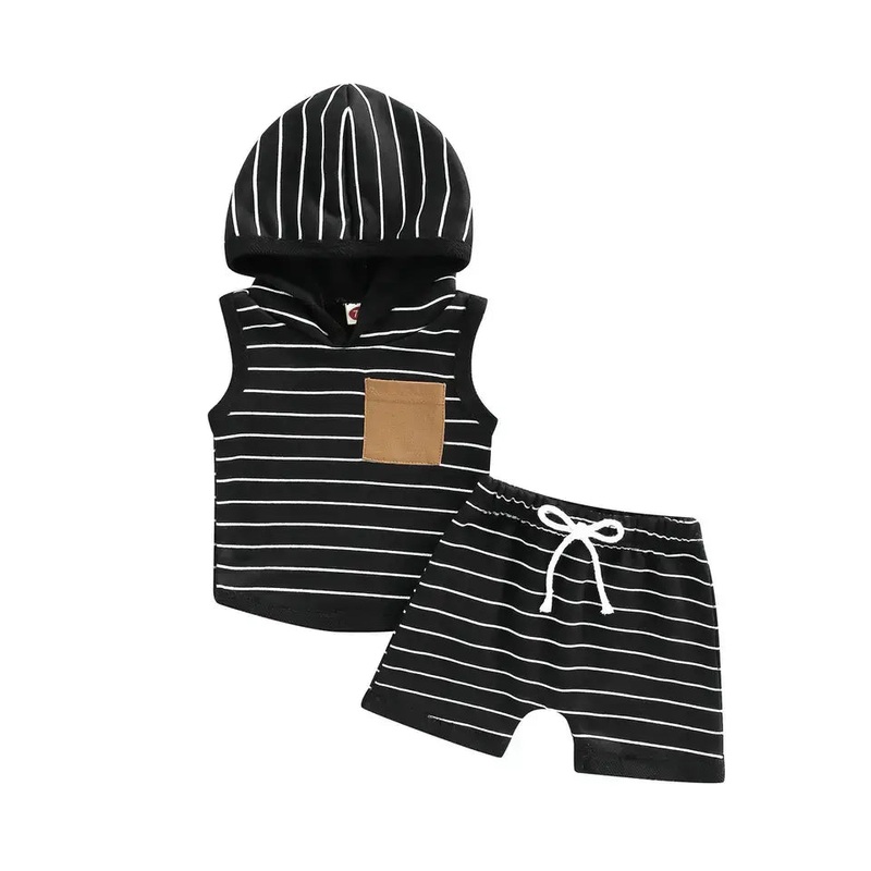 Unisex Hood Tank and Shorts Set | Black Stripe | 6- 12 Months