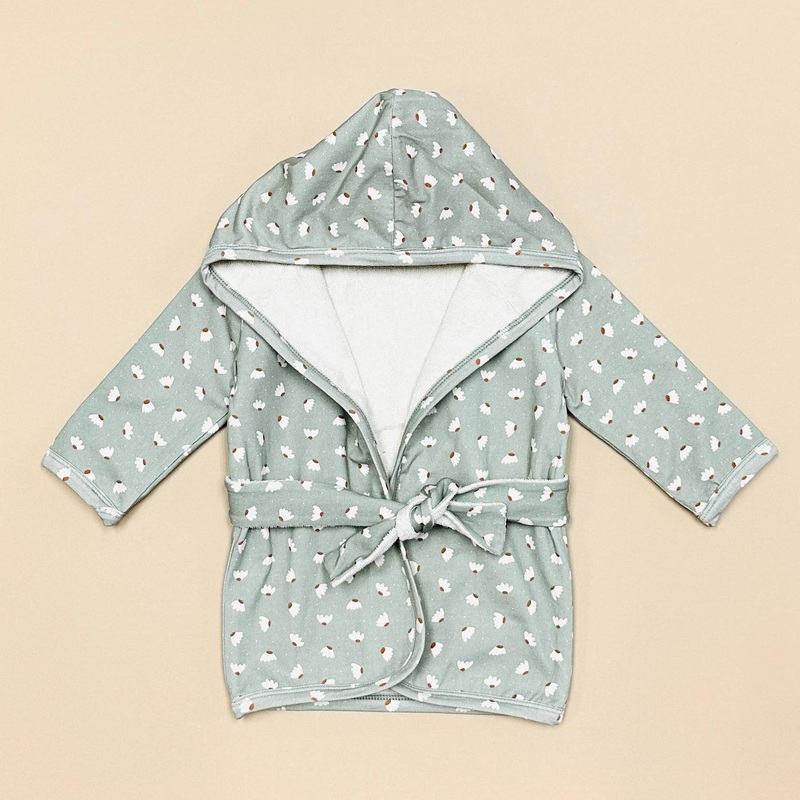 Floral Hooded Baby Bath Robe (Organic Cotton) Grey 0-9M (One Size)