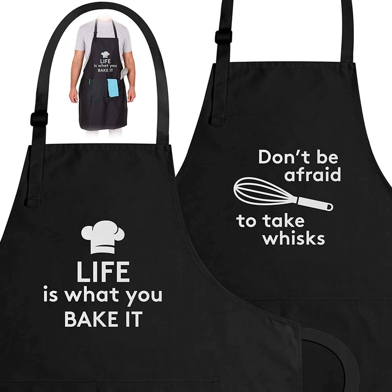 Funny Aprons for Women, Men & Couples with Pockets – 2 Pack