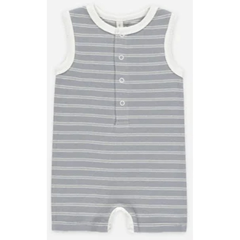 Ribbed Henley Romper | Blue Pinstripe 3-6 Months