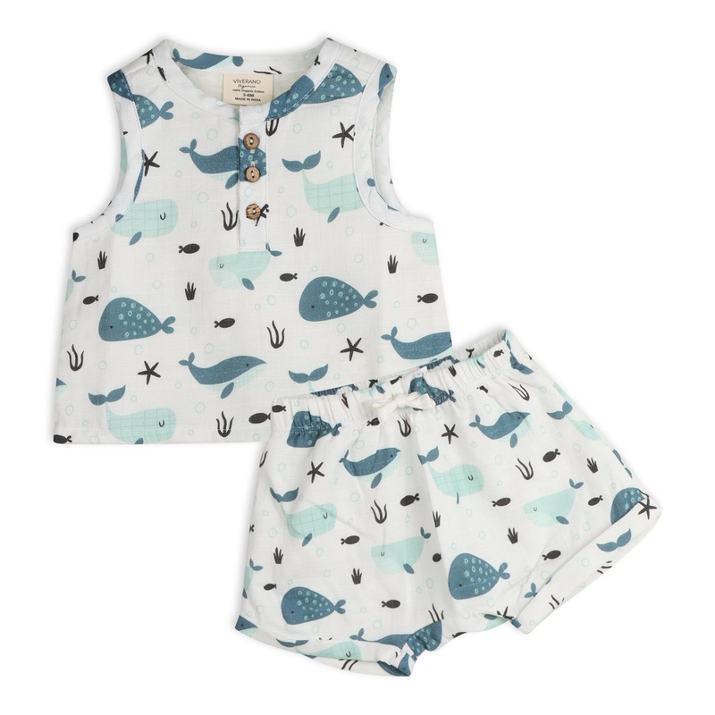Whales Top+Shorts 0-3M