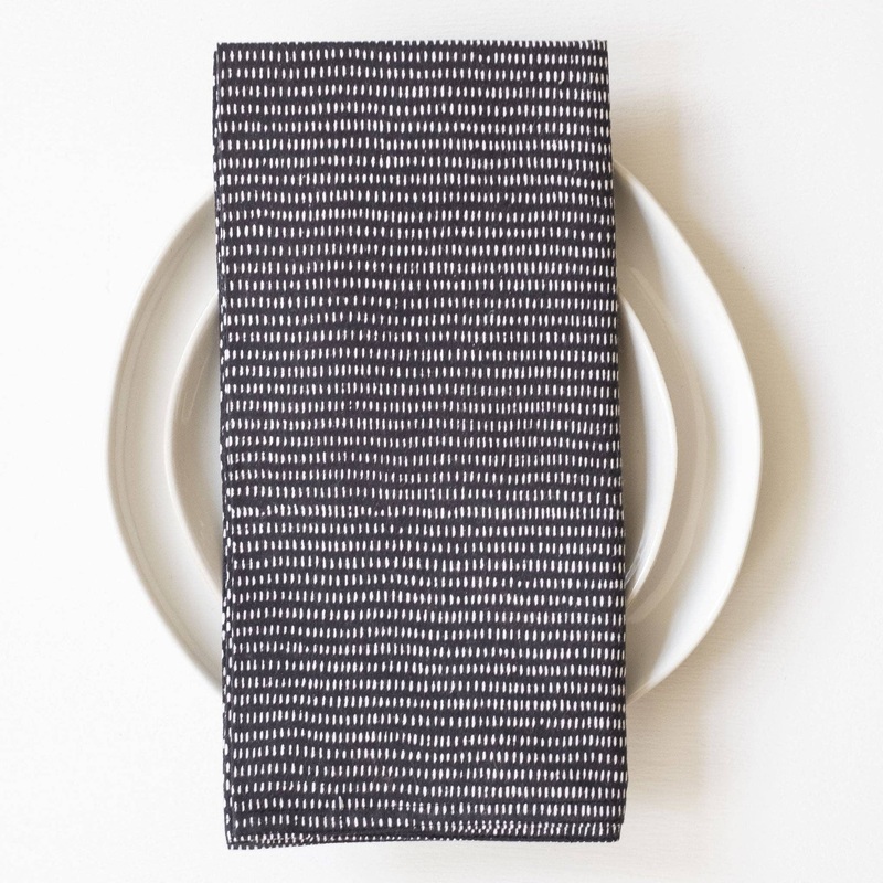 Alice Stripes Midnight Block Printed Napkins – set of 4
