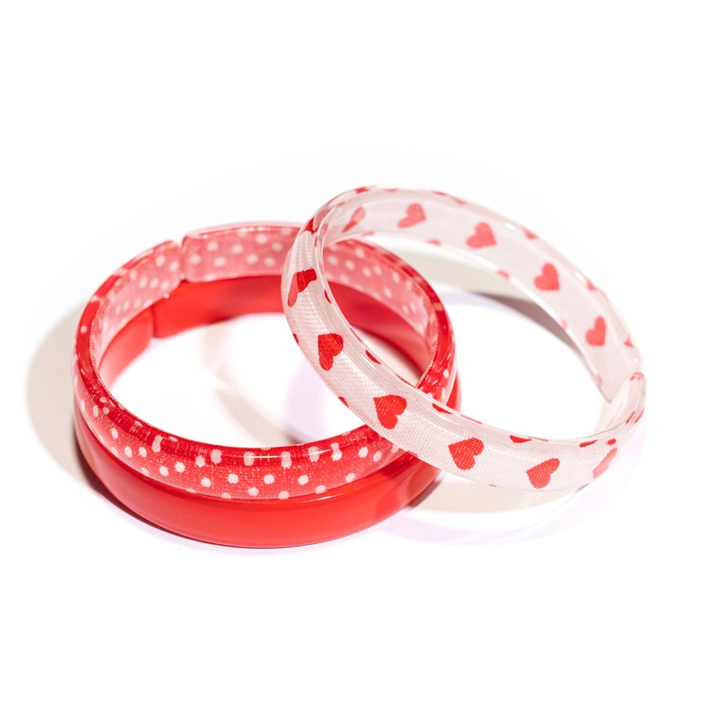 White w/ Red Hearts Mix Bangle Set/3