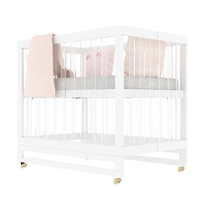 Melo Caress Crib in White/Gold/Acrylic – Standard Mini Crib Size