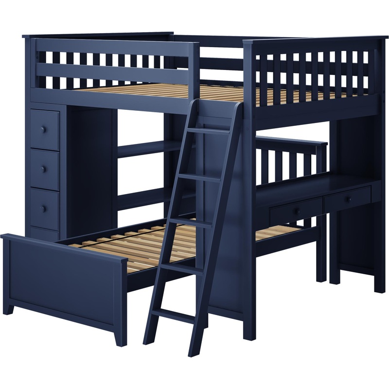 Jackpot Deluxe Full over Twin L-Shape Bunk with Desk + Storage White