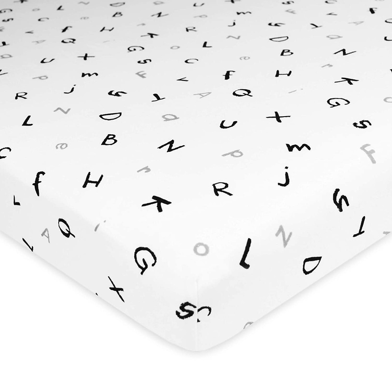 Mini/Porta Crib Sheet Black/Gray Alphabet