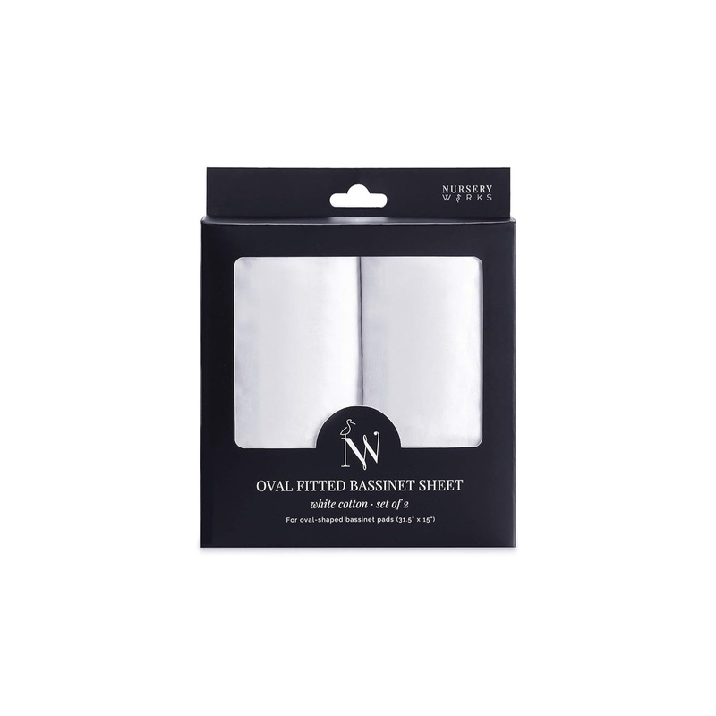 Nursery Works Oval Fitted Bassinet Sheet in White Cotton (Set of 2)