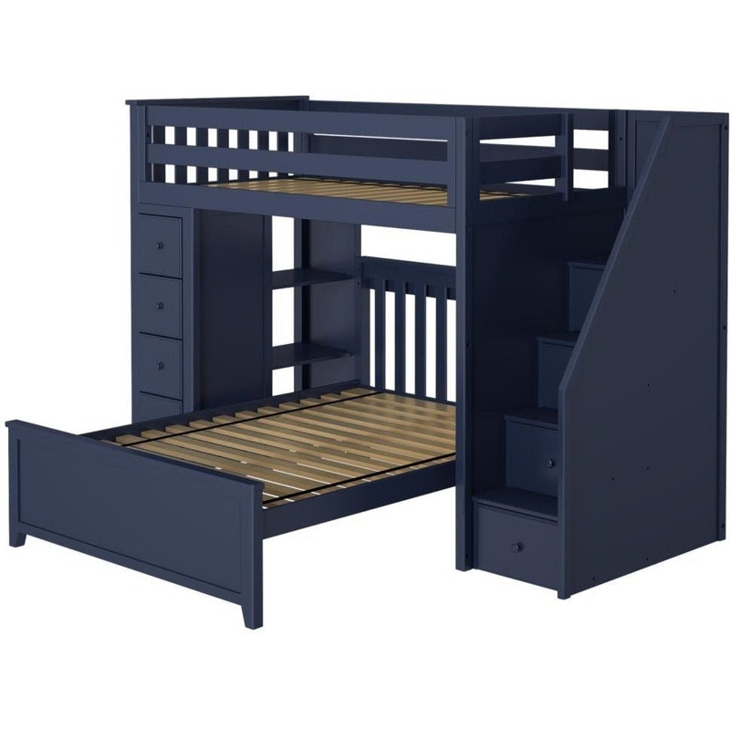 Jackpot Deluxe Staircase Loft Bed Storage + Full Bed White
