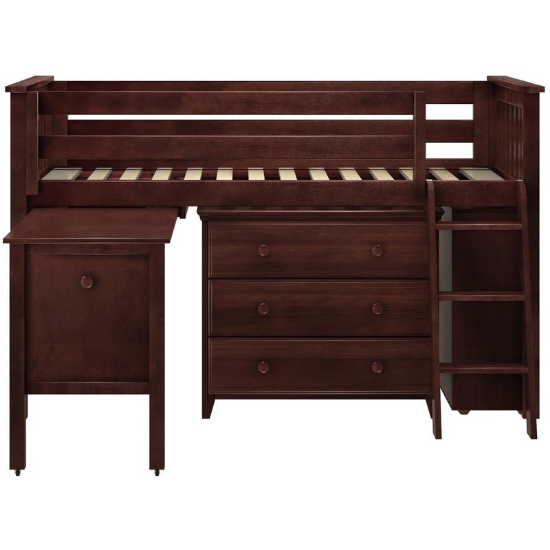Jackpot Deluxe Twin Storage Loft Bed with Two Dressers and Desk White