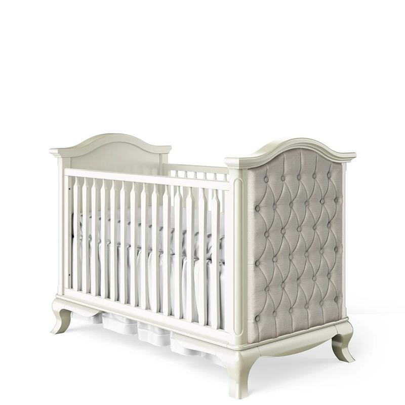 Romina Cleopatra Classic Crib with Tufted Panels Bianco Satinato Beige Linen