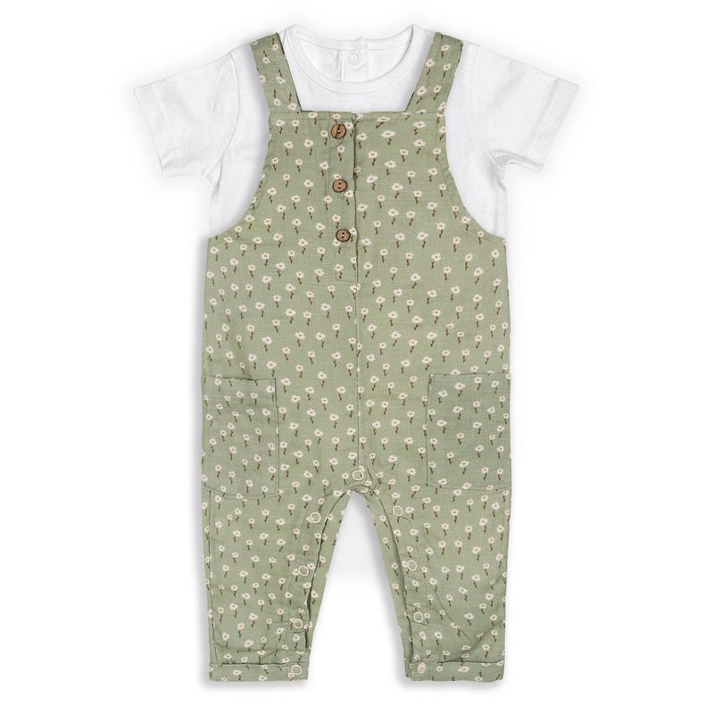 Sage Floral Baby Dungaree + Bodysuit (Organic Muslin) SAGE 3-6M