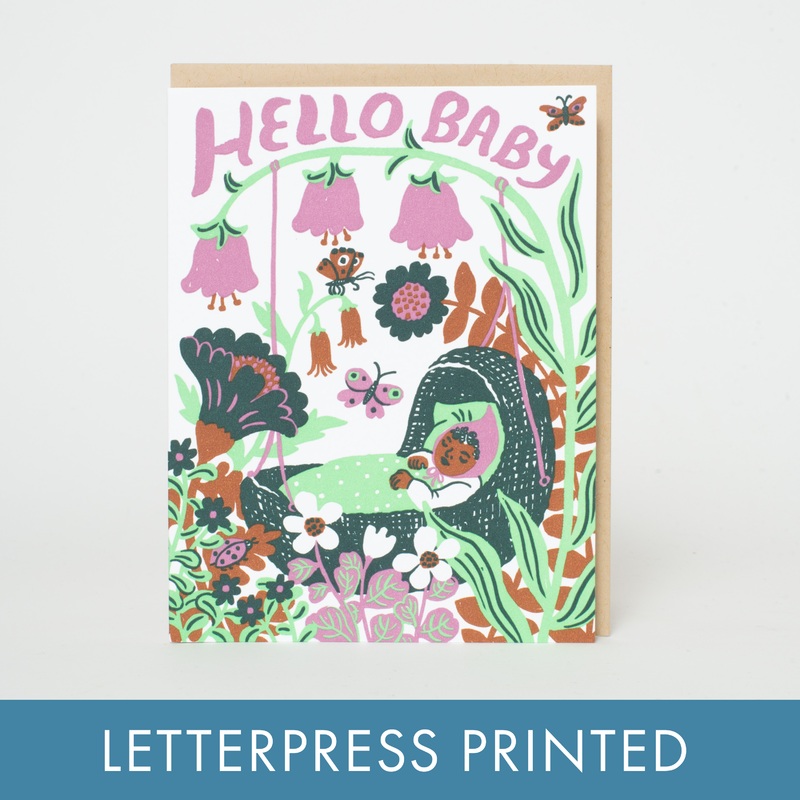 Hello Baby Bassinet (Purple) Greeting Card