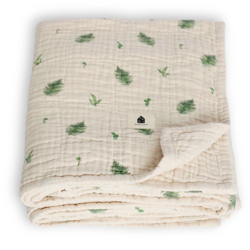 Organic Cotton Muslin Large Quilt Blanket | Fern