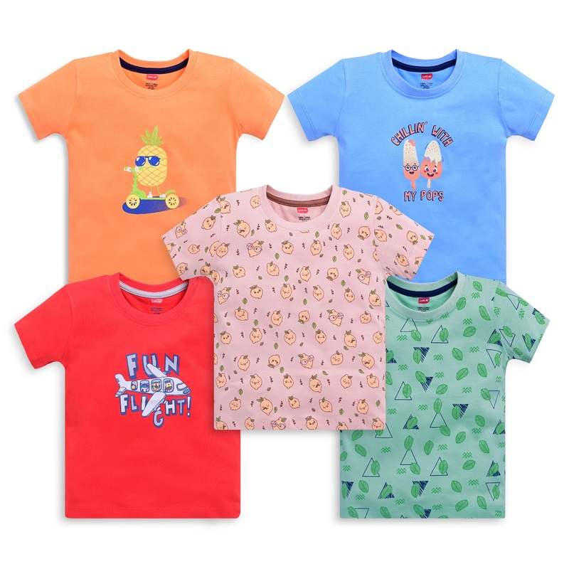Baby Boys Regular Fit 100% Cotton Half Sleeve Boys T-Shirt Pack Of 5, Powder Blue, Red, Sea Foam Green, Peach Whip & Papaya M – 3 to 6 Months