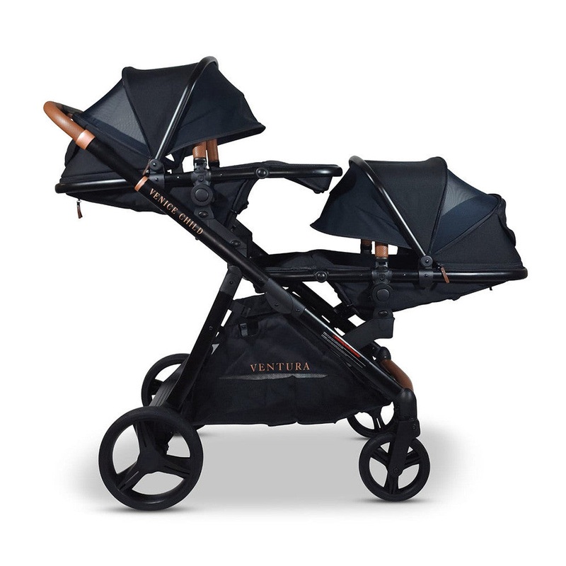 Venice Child Ventura Single to Double Sit-And-Stand Tandem Stroller with 2nd Toddler Seat Midnight