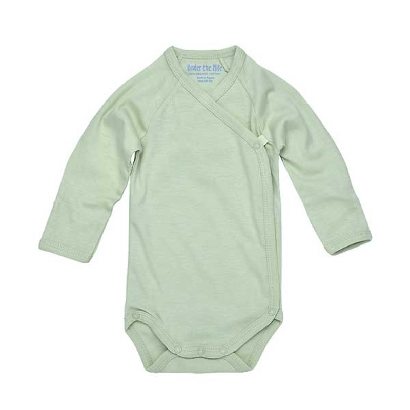 Under The Nile Long Sleeve Side Snap Babybody – Sage 3-6 months