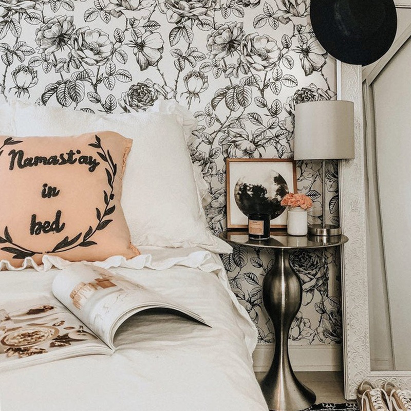 Black and White Floral Mural Traditional Wallpaper