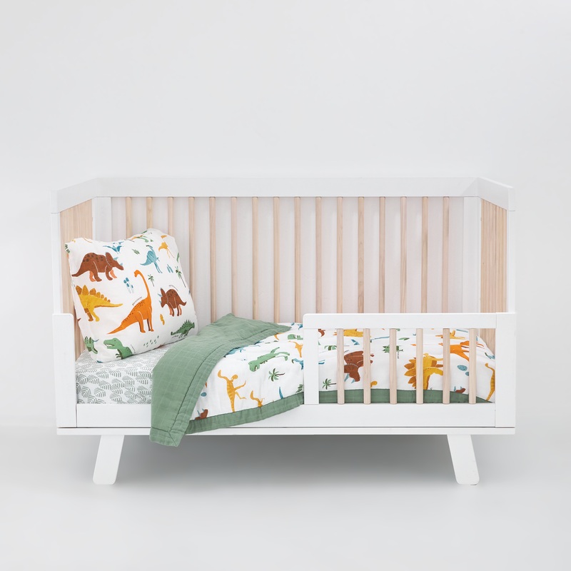 Cotton Muslin Toddler Bedding 3 Piece Set – Dino Names Dino Names
