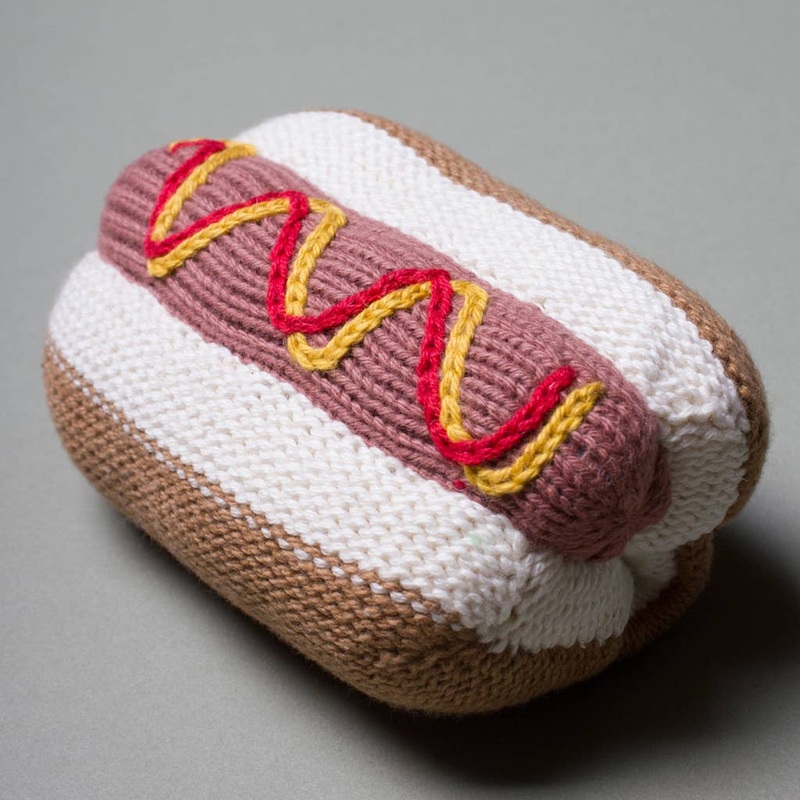 Organic Baby Toy – Hot Dog Rattle (Handmade) 4.5″l x 2.5″w x 2.5″w