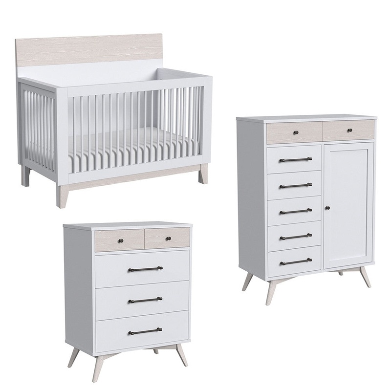 Westwood Rowan 3 Piece Nursery Set in Ash Linen – Convertible Crib, 4 dr, & Chifferobe