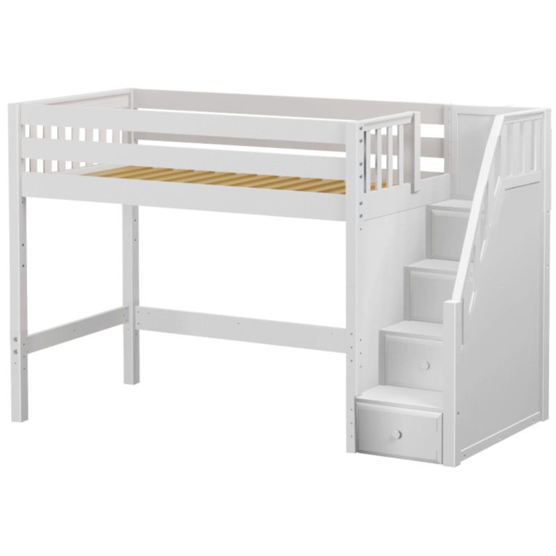 Maxtrix Twin Mid Loft Bed with Stairs (800 Lbs. Rating) Chestnut Panel