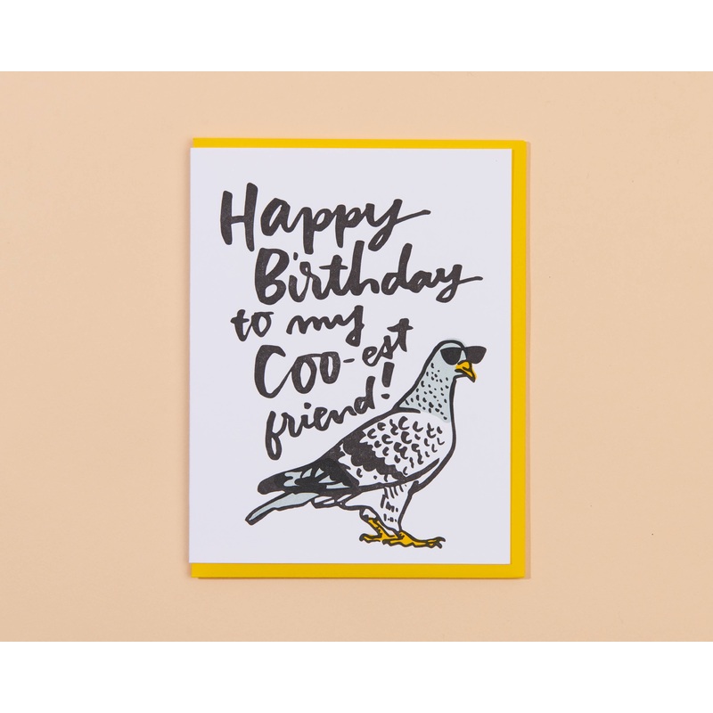 Cool Pigeon Birthday Letterpress Greeting Card
