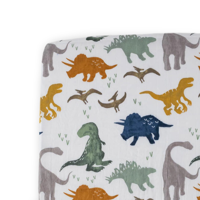 Cotton Muslin Crib Sheet – Dino Friends Dino Friends