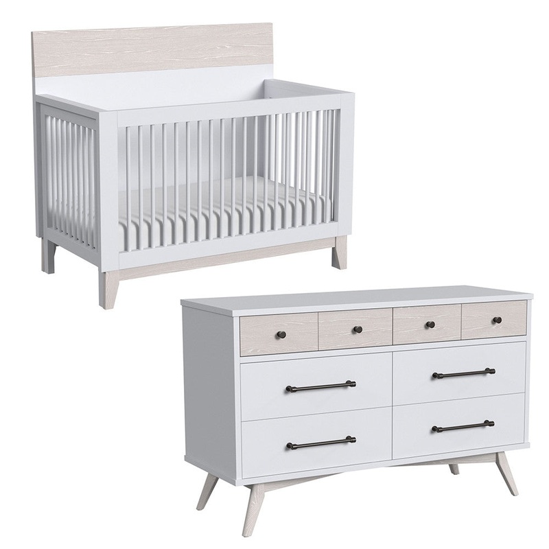 Westwood Rowan 2 Piece Nursery Set in Ash Linen – Convertible Crib & 6 drawer chest
