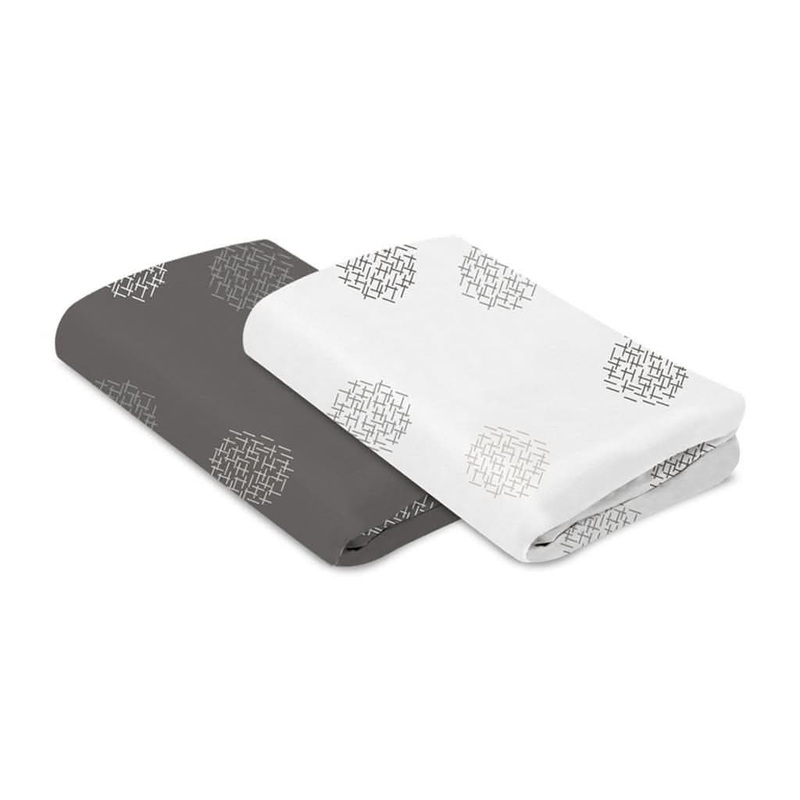 4moms Breeze Bassinet Sheet, Cotton White & Grey Crosshatch, Two Pack