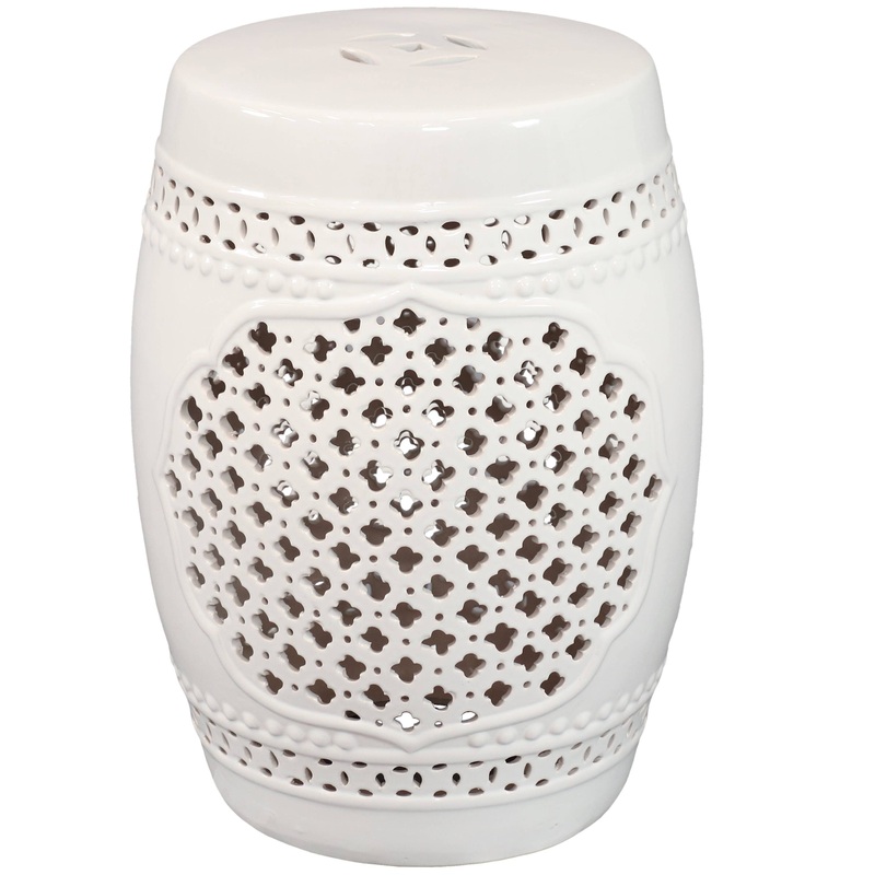 17.75 in Marrakesh Lattice Ceramic Garden Stool – White