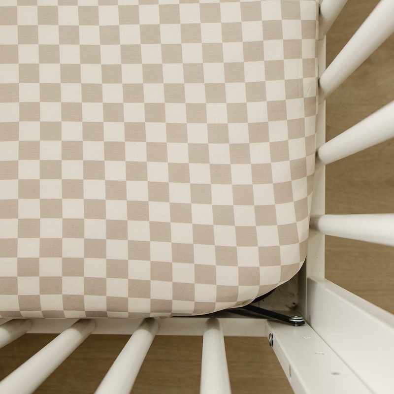 Bamboo Stretch Crib Sheet | Taupe Checkered