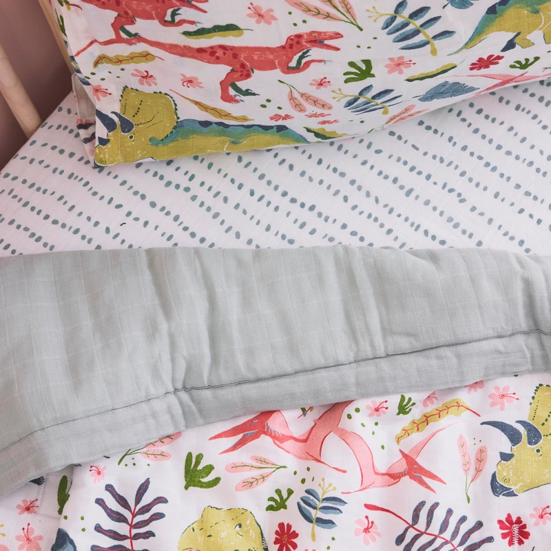 Dino Cotton Muslin 3 Piece Bedding Set