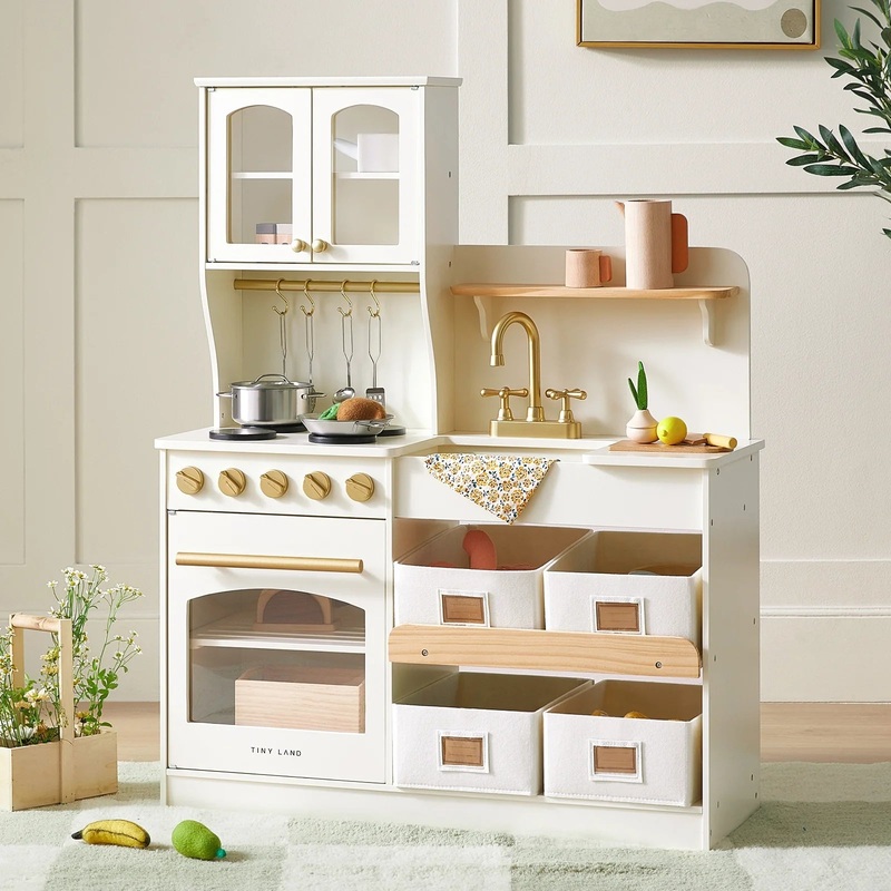 Tiny Land Wooden Play Kitchen with Storage for Creative Toddlers