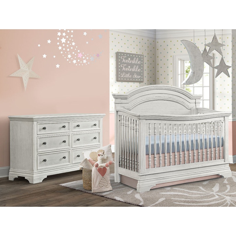 Westwood Olivia 2 Piece Nursery Set – Arched Crib and 6 Drawer Dresser in Brushed White