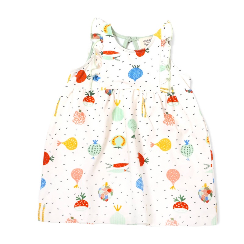 Veggie Ruffle Baby Dress + Bloomer SET (Organic Cotton) 6-12M Natural