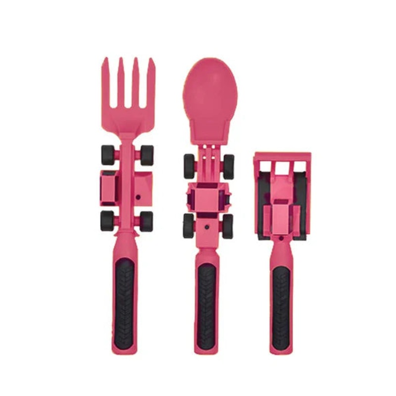 Pink Construction 3 Piece Feeding Set