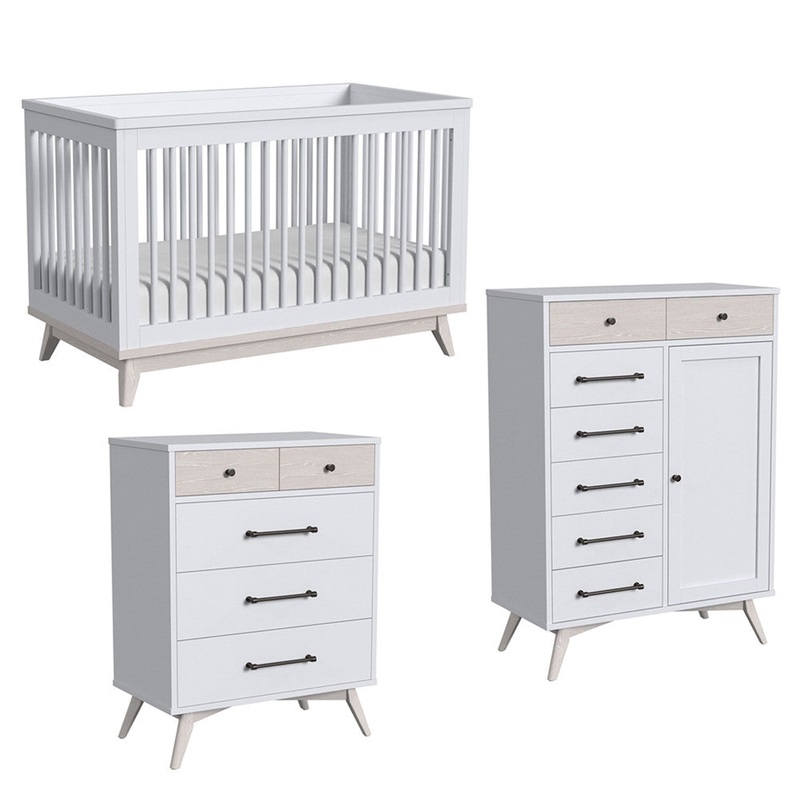 Westwood Rowan 3 Piece Nursery Set in Ash Linen – Cottage Crib, 4 dr, & Chifferobe