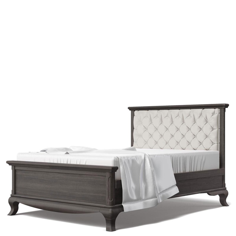 Romina Antonio Full Bed w/ Tufted Headboard Rustico White Beige Linen