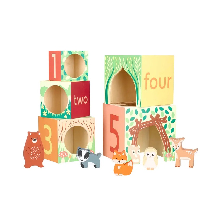 Woodland Animal Wooden Stacking Cubes (FSC)