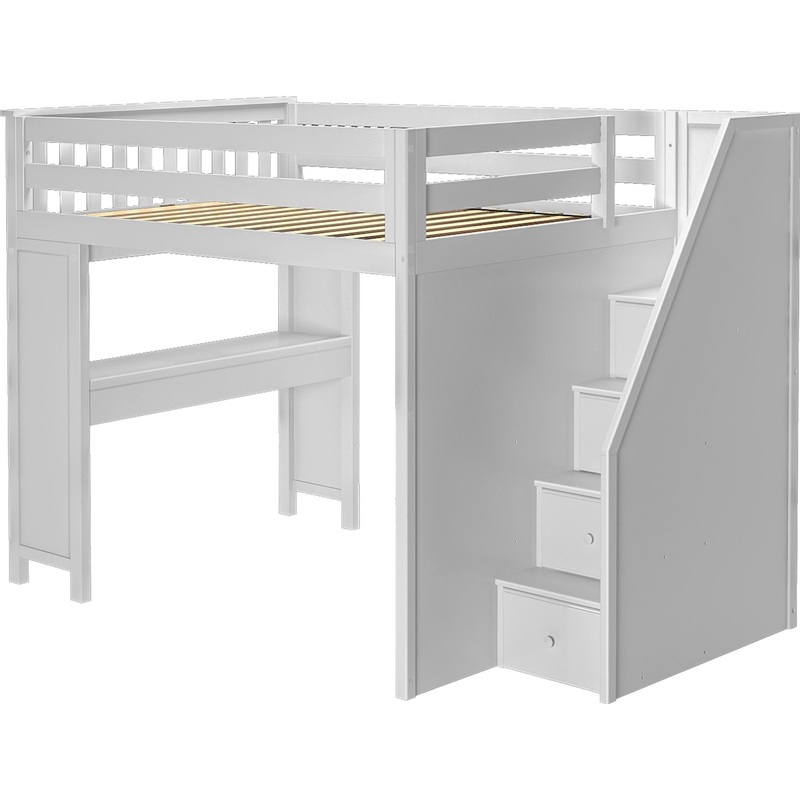 Jackpot Deluxe Full Size Loft with Staircase + Desk White