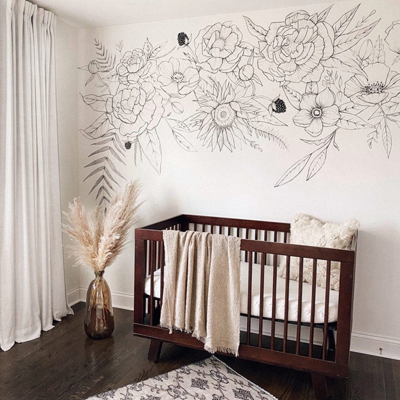 Blooming Garland Mural Traditional Wallpaper